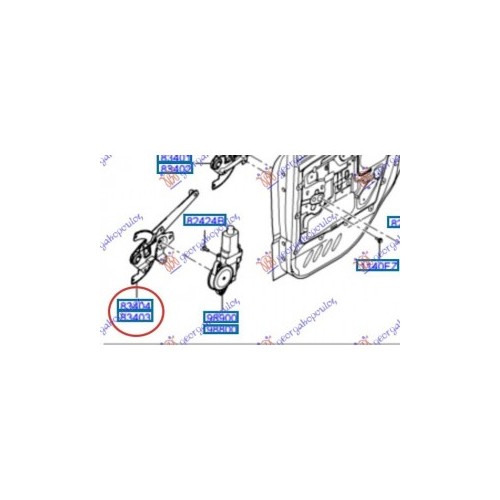 Γρύλλος παραθύρου πίσω ηλεκτρικός δεξιός (χωρίς μοτέρ) Hyundai I10 (PA) 2007-2013