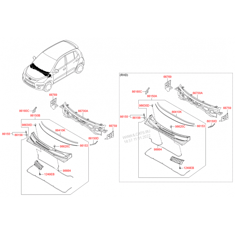 Λαμαρίνα τροπέτου άνω ακραία δεξιά Hyundai I10 (PA) 2007-2013