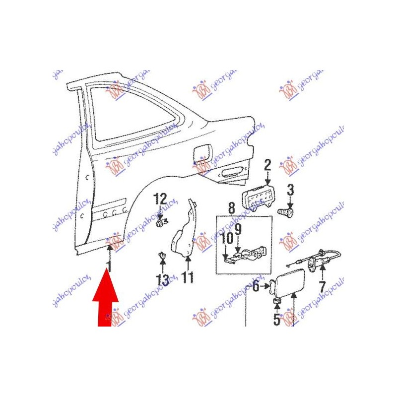 Φτερό πίσω δεξί Hyundai Accent (X-3) H/B 1994-1999